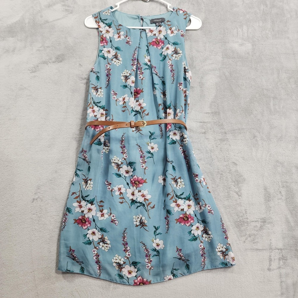 Primark Dress Womens 8 Blue Floral Sleeveless Belted Pleated Lined Mini Sundress